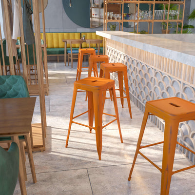 Commercial Grade 30" High Backless Distressed Metal Indoor-Outdoor Barstool - View 2