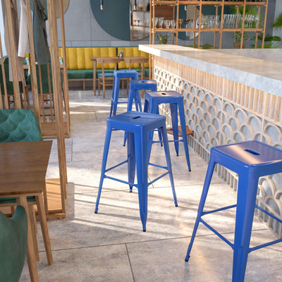 Commercial Grade 30" High Backless Metal Indoor-Outdoor Barstool with Square Seat - View 2