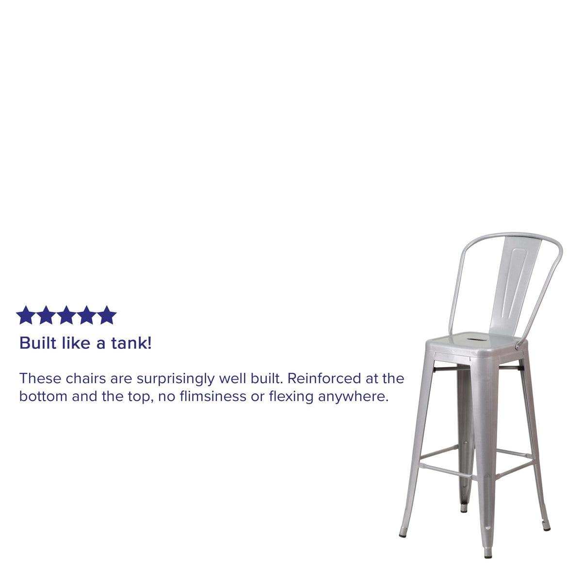 Silver |#| 30inch High Silver Metal Indoor-Outdoor Barstool with Back - Kitchen Furniture
