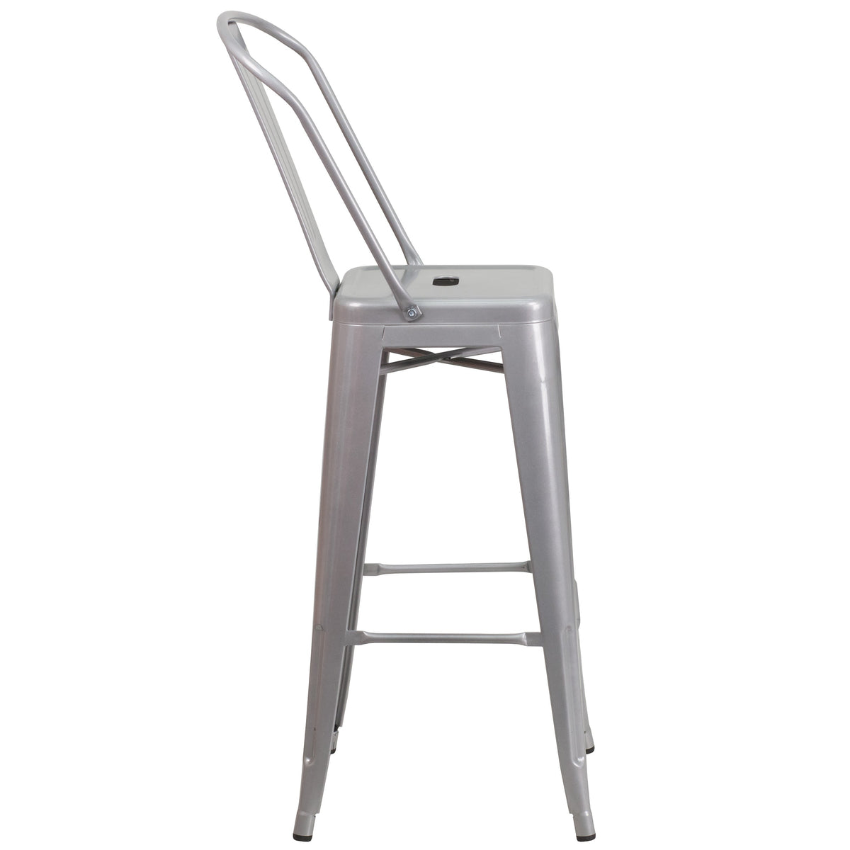 Silver |#| 30inch High Silver Metal Indoor-Outdoor Barstool with Back - Kitchen Furniture