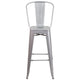 Silver |#| 30inch High Silver Metal Indoor-Outdoor Barstool with Back - Kitchen Furniture