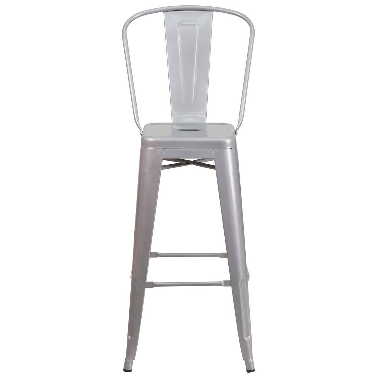 Silver |#| 30inch High Silver Metal Indoor-Outdoor Barstool with Back - Kitchen Furniture