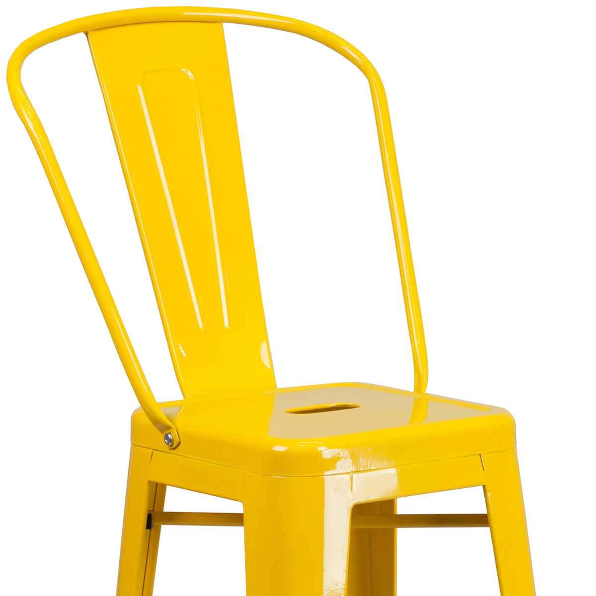 Yellow |#| 30inch High Yellow Metal Indoor-Outdoor Barstool with Back - Kitchen Furniture