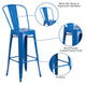 Blue |#| 30inch High Blue Metal Indoor-Outdoor Barstool with Back - Kitchen Furniture