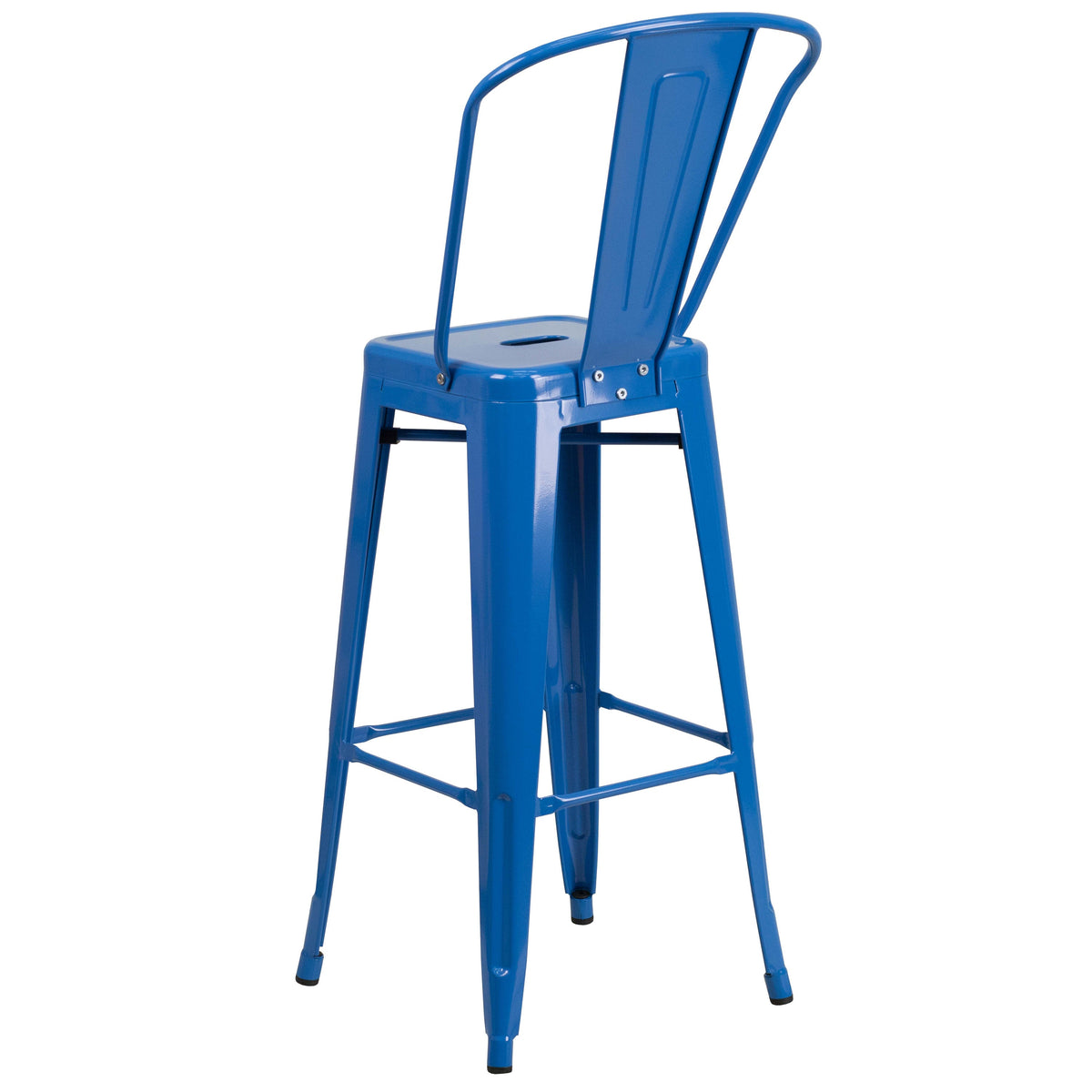Blue |#| 30inch High Blue Metal Indoor-Outdoor Barstool with Back - Kitchen Furniture