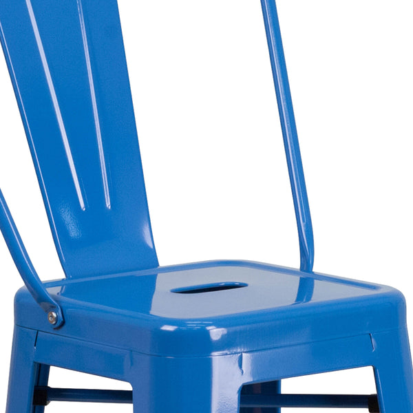 Blue |#| 30inch High Blue Metal Indoor-Outdoor Barstool with Back - Kitchen Furniture