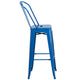 Blue |#| 30inch High Blue Metal Indoor-Outdoor Barstool with Back - Kitchen Furniture