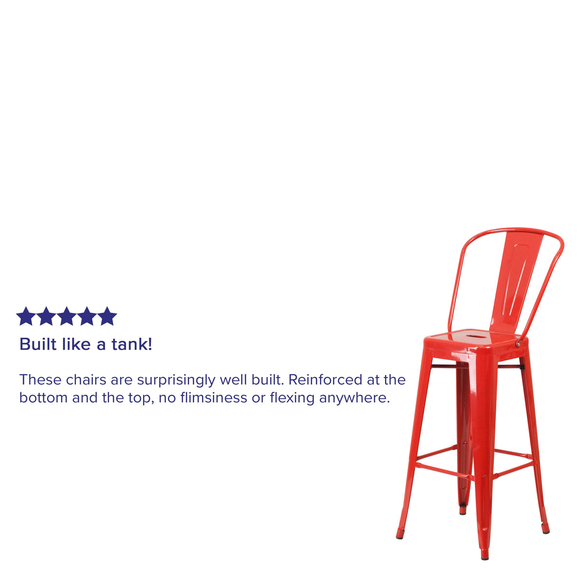 Red |#| 30inch High Red Metal Indoor-Outdoor Barstool with Back - Kitchen Furniture