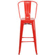 Red |#| 30inch High Red Metal Indoor-Outdoor Barstool with Back - Kitchen Furniture