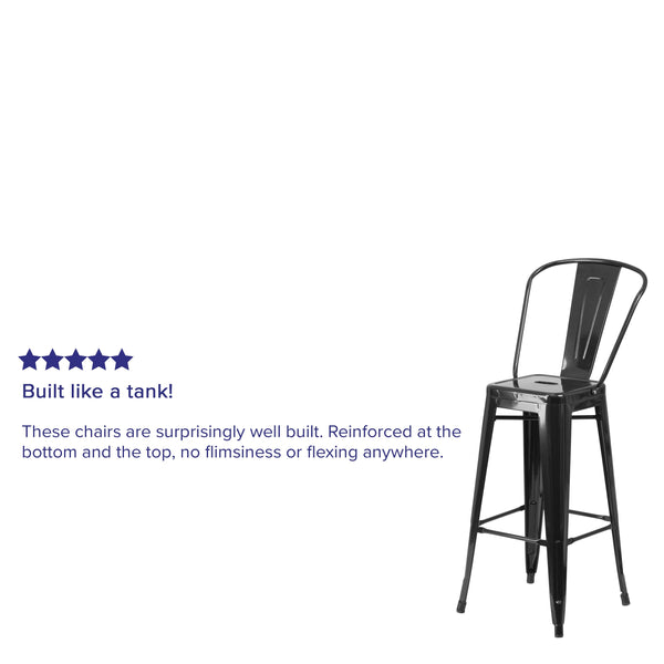 Black |#| 30inch High Black Metal Indoor-Outdoor Barstool with Back - Kitchen Furniture