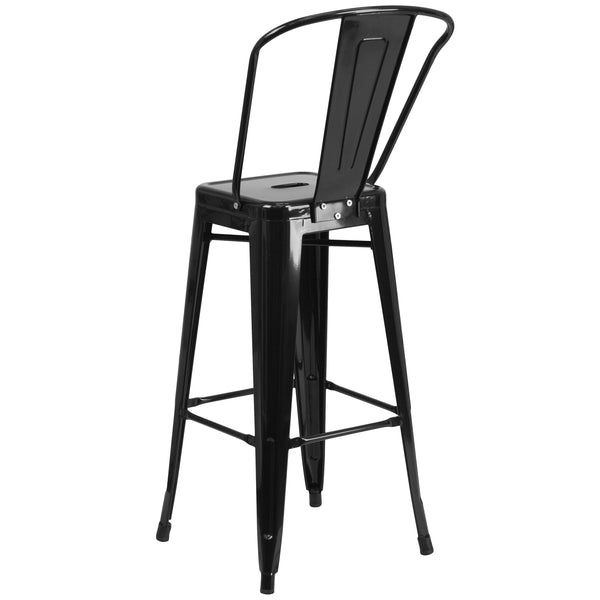 Black |#| 30inch High Black Metal Indoor-Outdoor Barstool with Back - Kitchen Furniture