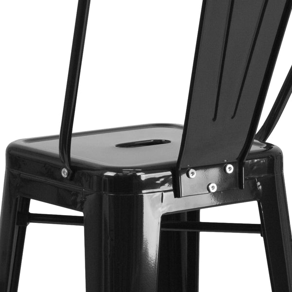 Black |#| 30inch High Black Metal Indoor-Outdoor Barstool with Back - Kitchen Furniture