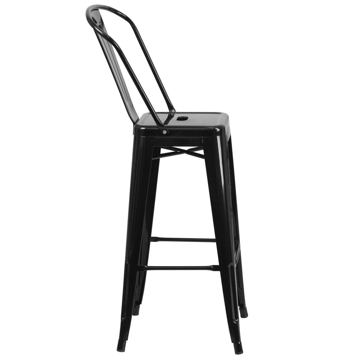Black |#| 30inch High Black Metal Indoor-Outdoor Barstool with Back - Kitchen Furniture