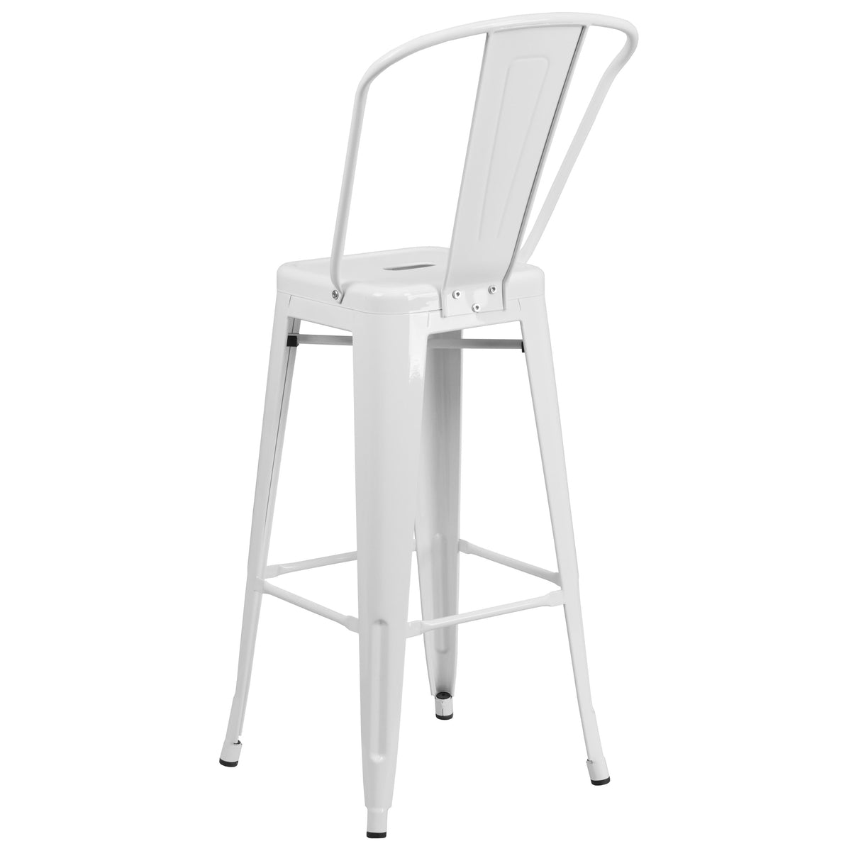 White |#| 30inch High White Metal Indoor-Outdoor Barstool with Back - Kitchen Furniture