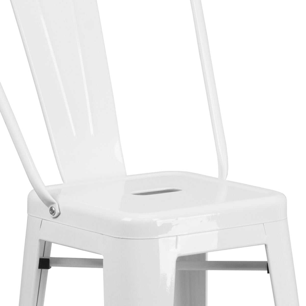White |#| 30inch High White Metal Indoor-Outdoor Barstool with Back - Kitchen Furniture