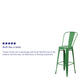 Green |#| 30inch High Green Metal Indoor-Outdoor Barstool with Back - Kitchen Furniture