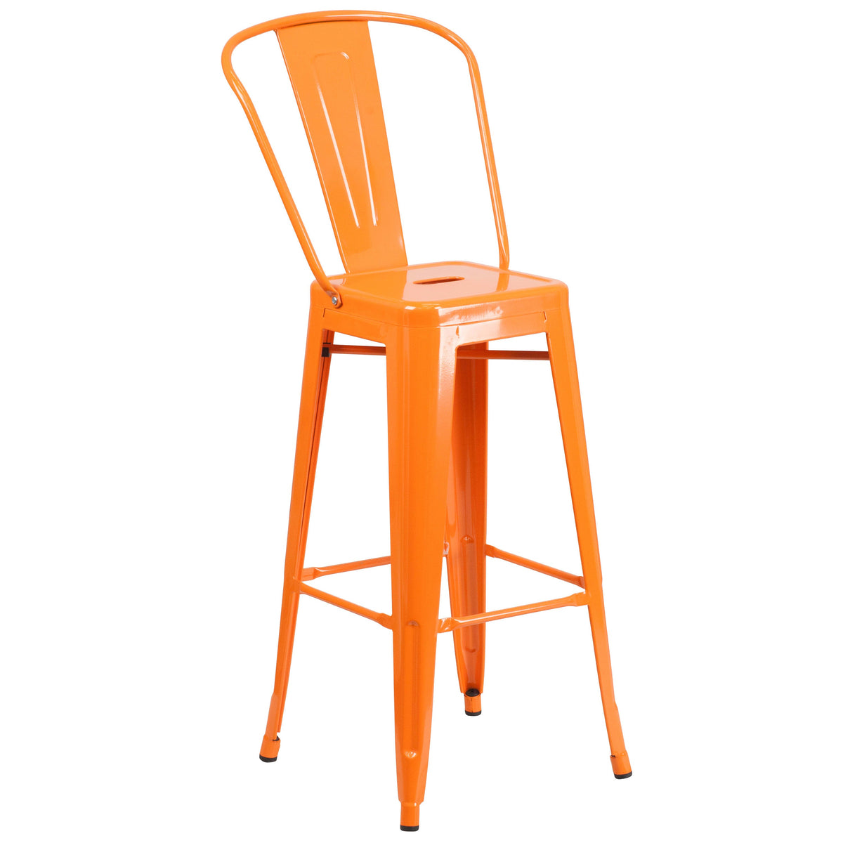Orange |#| 30inch High Orange Metal Indoor-Outdoor Barstool with Back - Kitchen Furniture