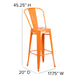 Orange |#| 30inch High Orange Metal Indoor-Outdoor Barstool with Back - Kitchen Furniture