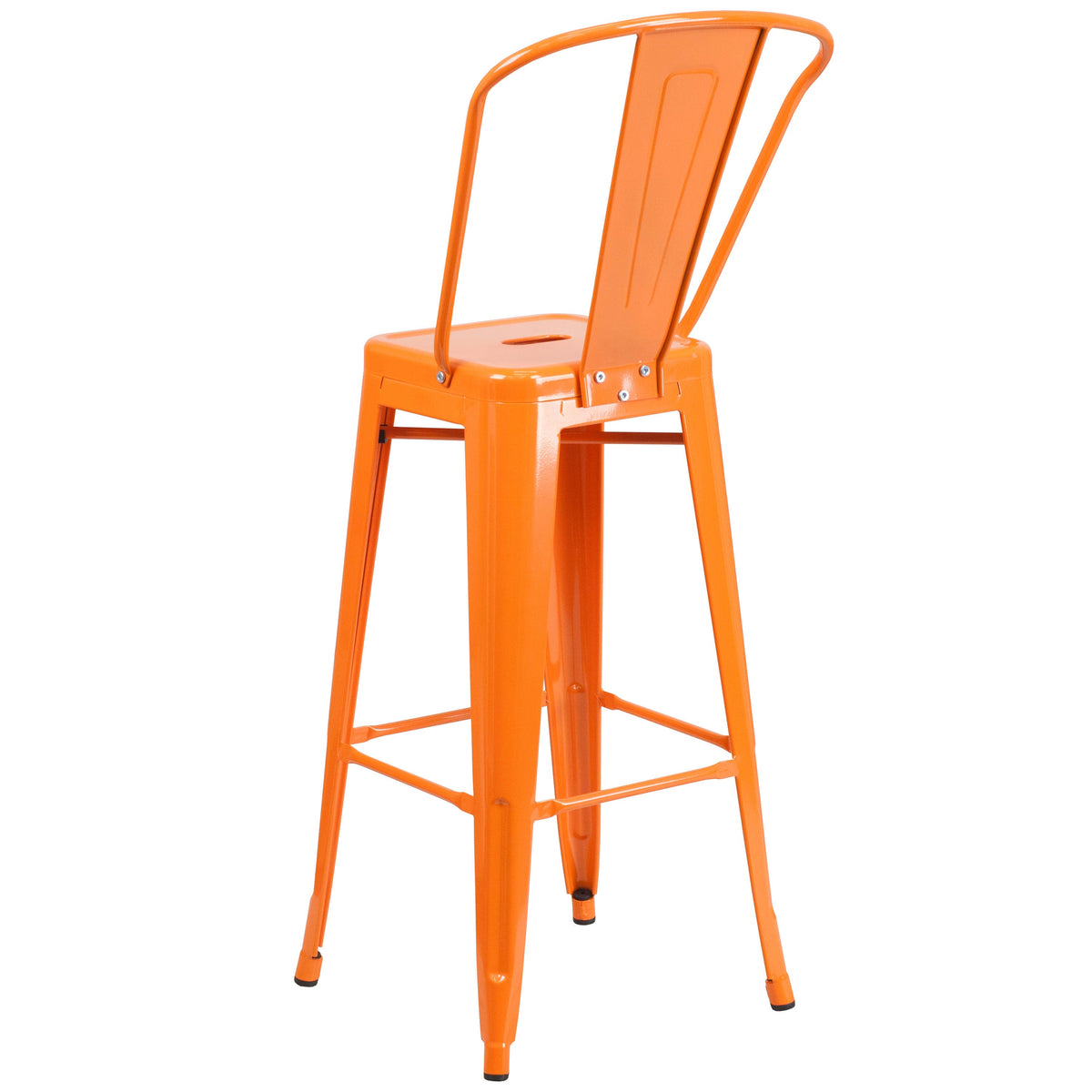 Orange |#| 30inch High Orange Metal Indoor-Outdoor Barstool with Back - Kitchen Furniture