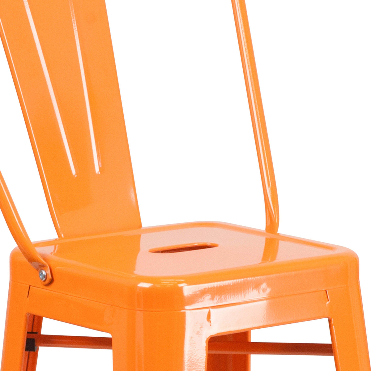 Orange |#| 30inch High Orange Metal Indoor-Outdoor Barstool with Back - Kitchen Furniture