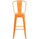 Orange |#| 30inch High Orange Metal Indoor-Outdoor Barstool with Back - Kitchen Furniture
