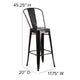 Black-Antique Gold |#| 30inch High Black-Antique Gold Metal Indoor-Outdoor Barstool with Back - Kitchen
