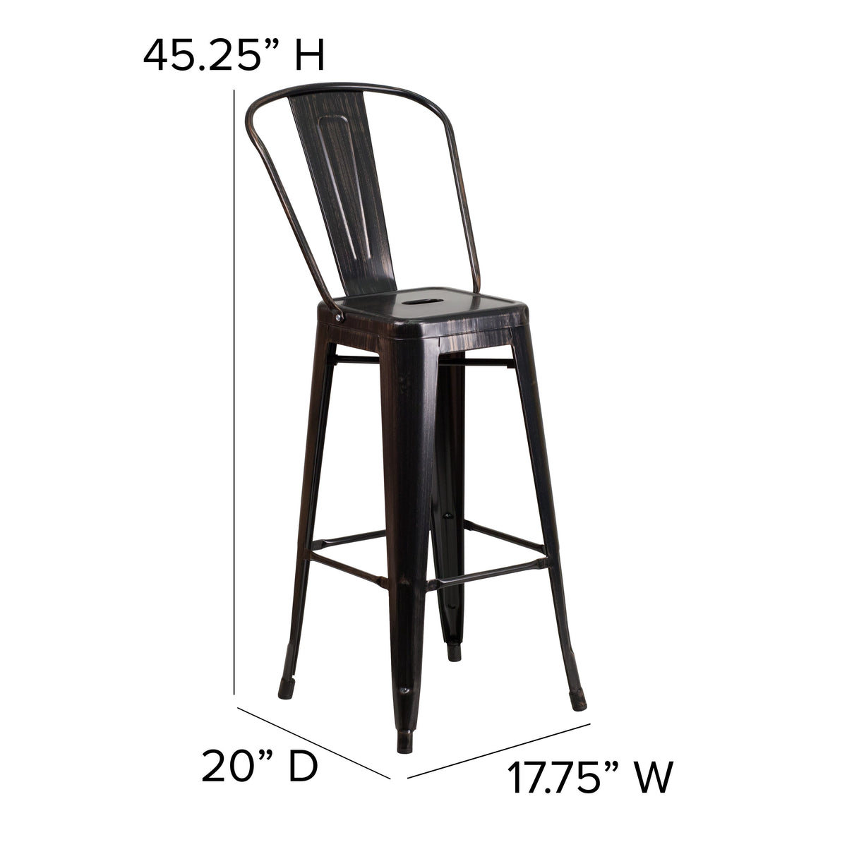 Black-Antique Gold |#| 30inch High Black-Antique Gold Metal Indoor-Outdoor Barstool with Back - Kitchen