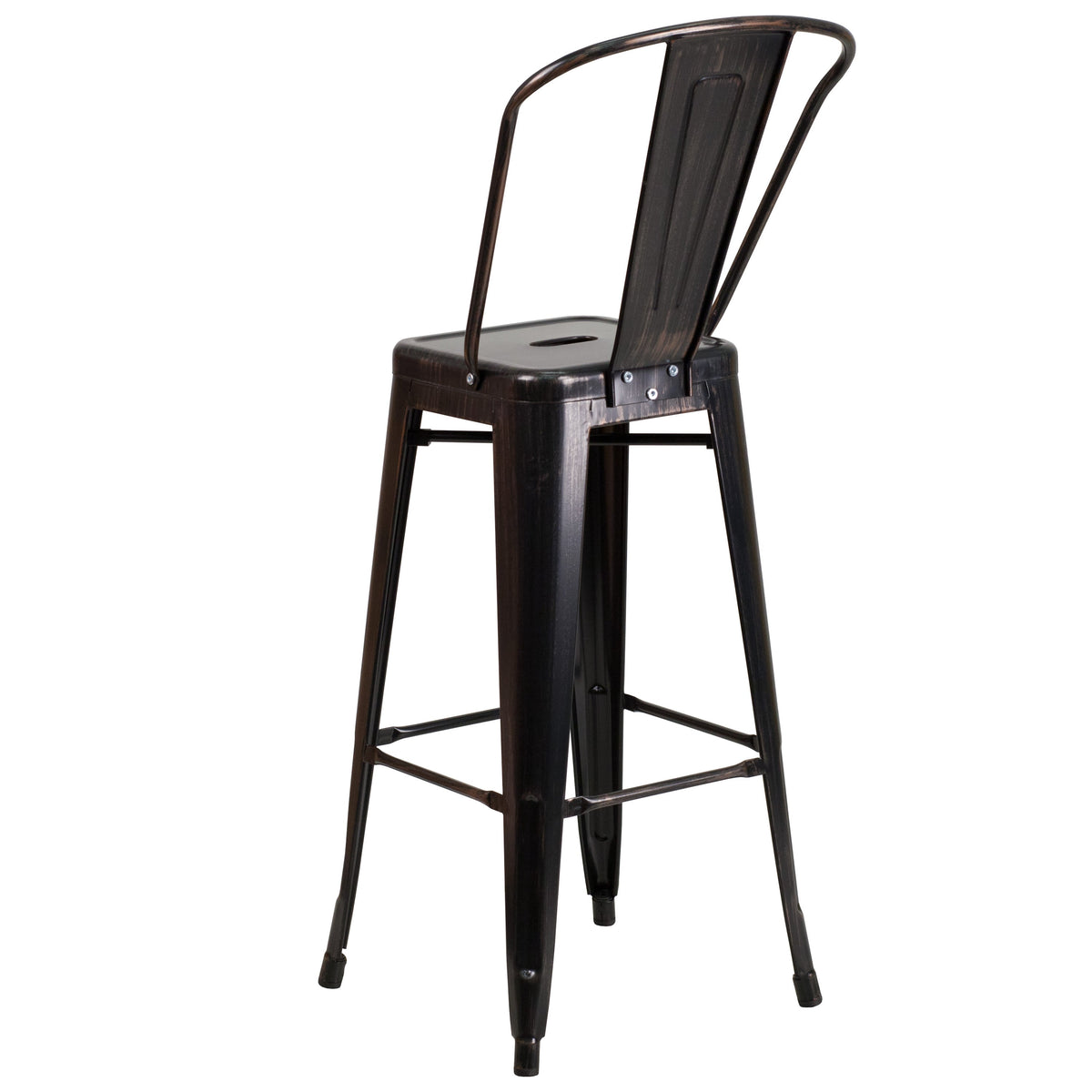 Black-Antique Gold |#| 30inch High Black-Antique Gold Metal Indoor-Outdoor Barstool with Back - Kitchen