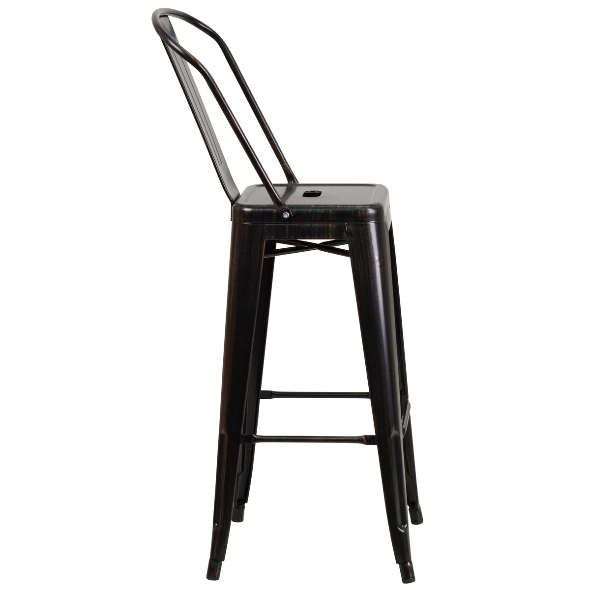 Black-Antique Gold |#| 30inch High Black-Antique Gold Metal Indoor-Outdoor Barstool with Back - Kitchen