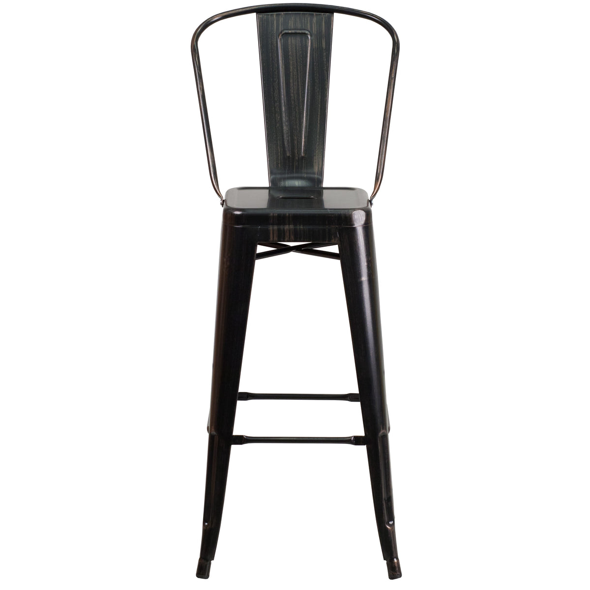 Black-Antique Gold |#| 30inch High Black-Antique Gold Metal Indoor-Outdoor Barstool with Back - Kitchen