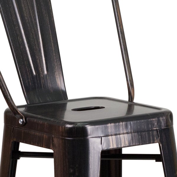 Black-Antique Gold |#| 30inch High Black-Antique Gold Metal Indoor-Outdoor Barstool with Back - Kitchen