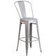 Silver |#| 30inch High Silver Metal Indoor-Outdoor Barstool with Back - Kitchen Furniture