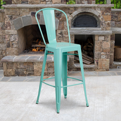 Commercial Grade 30" High Metal Indoor-Outdoor Barstool with Back - View 2