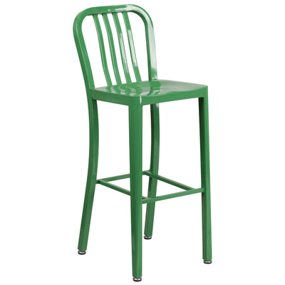 Commercial Grade 30" High Metal Indoor-Outdoor Barstool with Vertical Slat Back - View 1