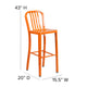 Orange |#| 30inch High Orange Metal Indoor-Outdoor Barstool with Vertical Slat Back