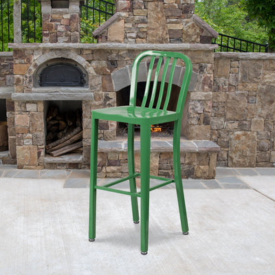 Commercial Grade 30" High Metal Indoor-Outdoor Barstool with Vertical Slat Back - View 2