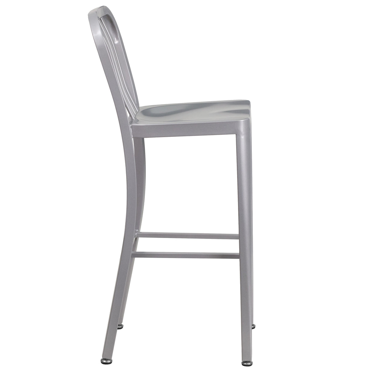 Silver |#| 30inch High Silver Metal Indoor-Outdoor Barstool with Vertical Slat Back