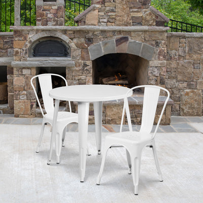 Commercial Grade 30" Round Metal Indoor-Outdoor Table Set with 2 Cafe Chairs - View 2