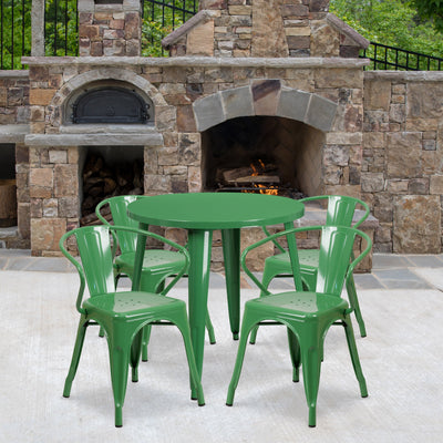 Commercial Grade 30" Round Metal Indoor-Outdoor Table Set with 4 Arm Chairs - View 2
