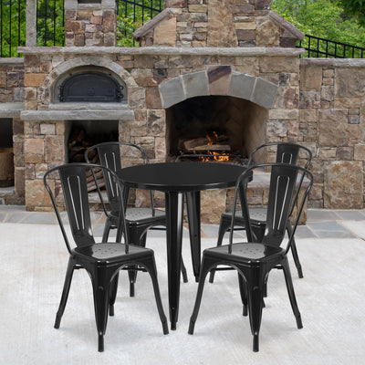 Commercial Grade 30" Round Metal Indoor-Outdoor Table Set with 4 Cafe Chairs - View 2