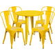 Yellow |#| 30inch Round Yellow Metal Indoor-Outdoor Table Set with 4 Cafe Chairs