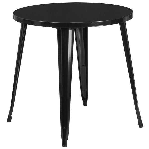 Black |#| 30inch Round Black Metal Indoor-Outdoor Table Set with 4 Cafe Chairs