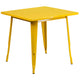 Yellow |#| 31.5inch Square Yellow Metal Indoor-Outdoor Table Set with 4 Arm Chairs