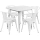 White |#| 31.5inch Square White Metal Indoor-Outdoor Table Set with 4 Arm Chairs