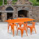 Orange |#| 31.5inch x 63inch Rectangular Orange Metal Indoor-Outdoor Table Set with 4 Arm Chairs