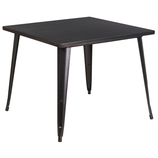 Black-Antique Gold |#| 35.5inch Square Black-Antique Gold Metal Indoor-Outdoor Table - Industrial Table