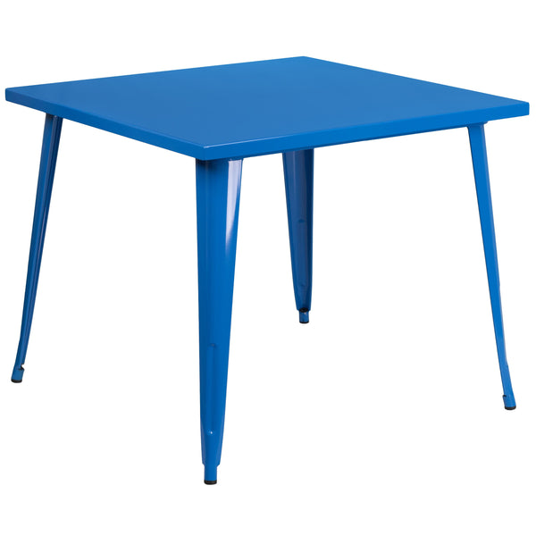 Blue |#| 35.5inch Square Blue Metal Indoor-Outdoor Table - Industrial Table