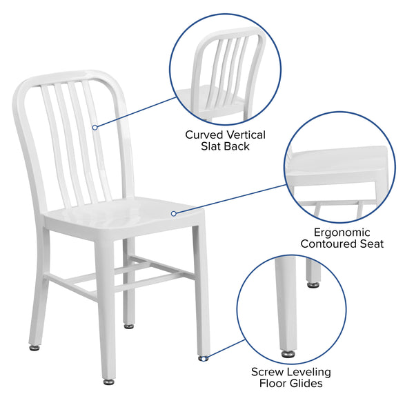 White |#| White Metal Indoor-Outdoor Chair - Kitchen Chair - Restaurant Seating