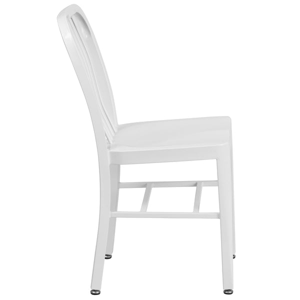 White |#| White Metal Indoor-Outdoor Chair - Kitchen Chair - Restaurant Seating