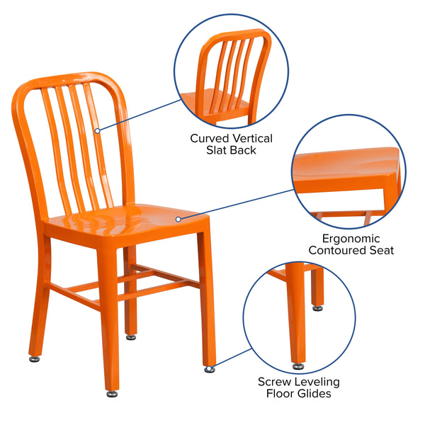 Orange |#| Orange Metal Indoor-Outdoor Chair - Kitchen Chair - Restaurant Seating